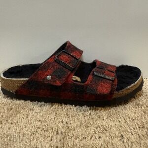 Birkenstock Arizona Shoes Womens Size 39 Wool Felt Buffalo Plaid Fuzzy Cozy Slip